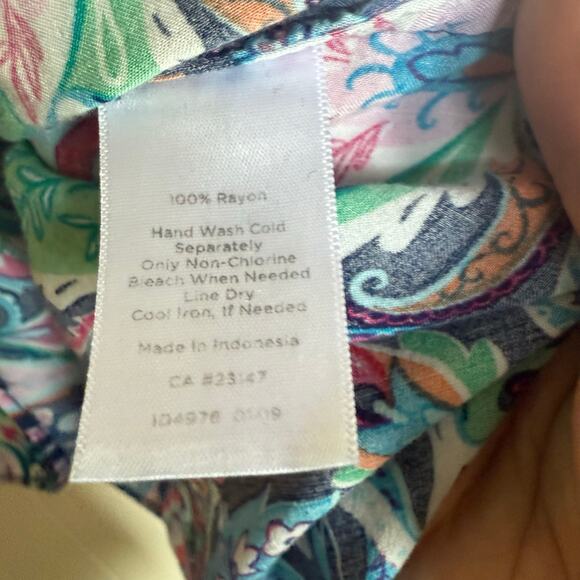 Talbots Paisley Tie Neck Popover Blouse Size 1X Blue Pink Green Orange - Picture 5 of 5